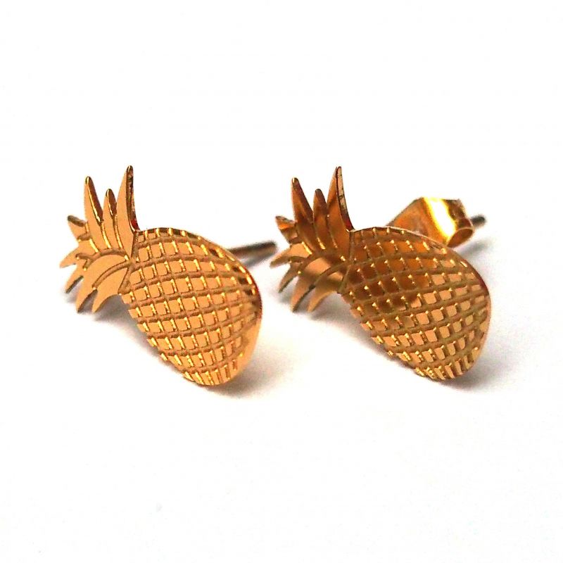 Boucles d'oreilles puce plaqué or Ananas