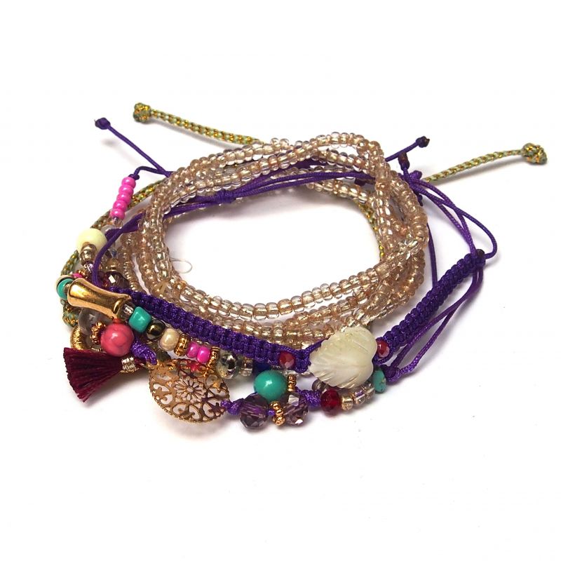 Bracelet multirangs violet-doré femme