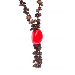 Collier et boucles d'oreilles ivoire végétal rouge grain de café