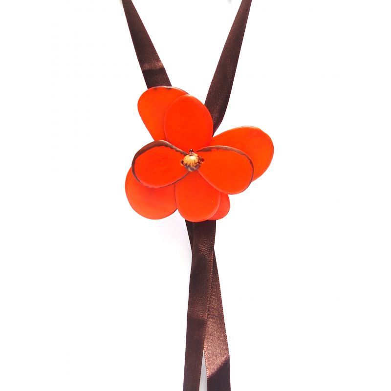 Sautoir ivoire végétal fleur orange