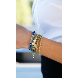 Bracelet multirangs vert bleu femme - porté