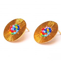 Boucles d'oreilles plaqué or perles multicolore