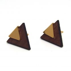Boucles d'oreilles ethniques triangulaires plaqué or et bois