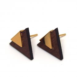 Boucles d'oreilles ethniques triangulaires plaqué or et bois