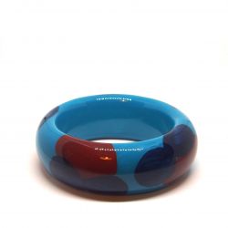 Bracelet bois et résine peint à la main bleu et rouge